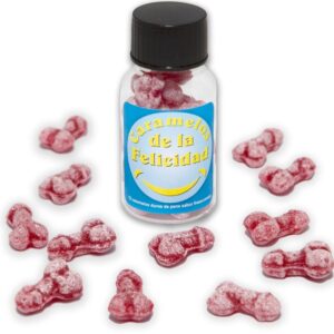 POTENTE - DIABLO PICANTE - POTE COM 12 DOCES DE MORANGO/CEREJA EM FORMATO DE PÊNIS FELIZ