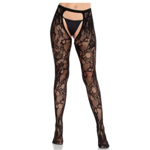 POTENTE - LEG AVENUE - MEIAS DE RENDA ROSA COM COSTAS ABERTAS PRETAS