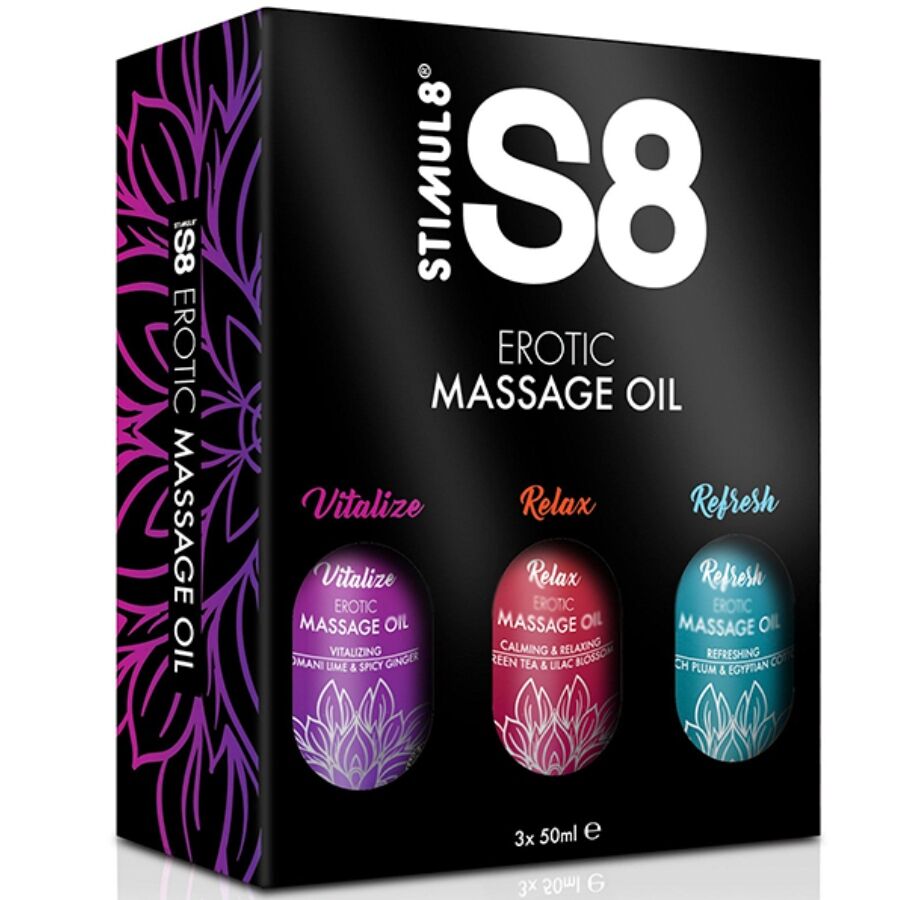 POTENTE - STIMUL8 - ÓLEO DE MASSAGEM S8 CAIXA 3 X 50 ML