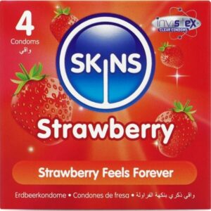 POTENTE - SKINS - PACOTE COM 4 PRESERVATIVOS PREMIUM DE MORANGO
