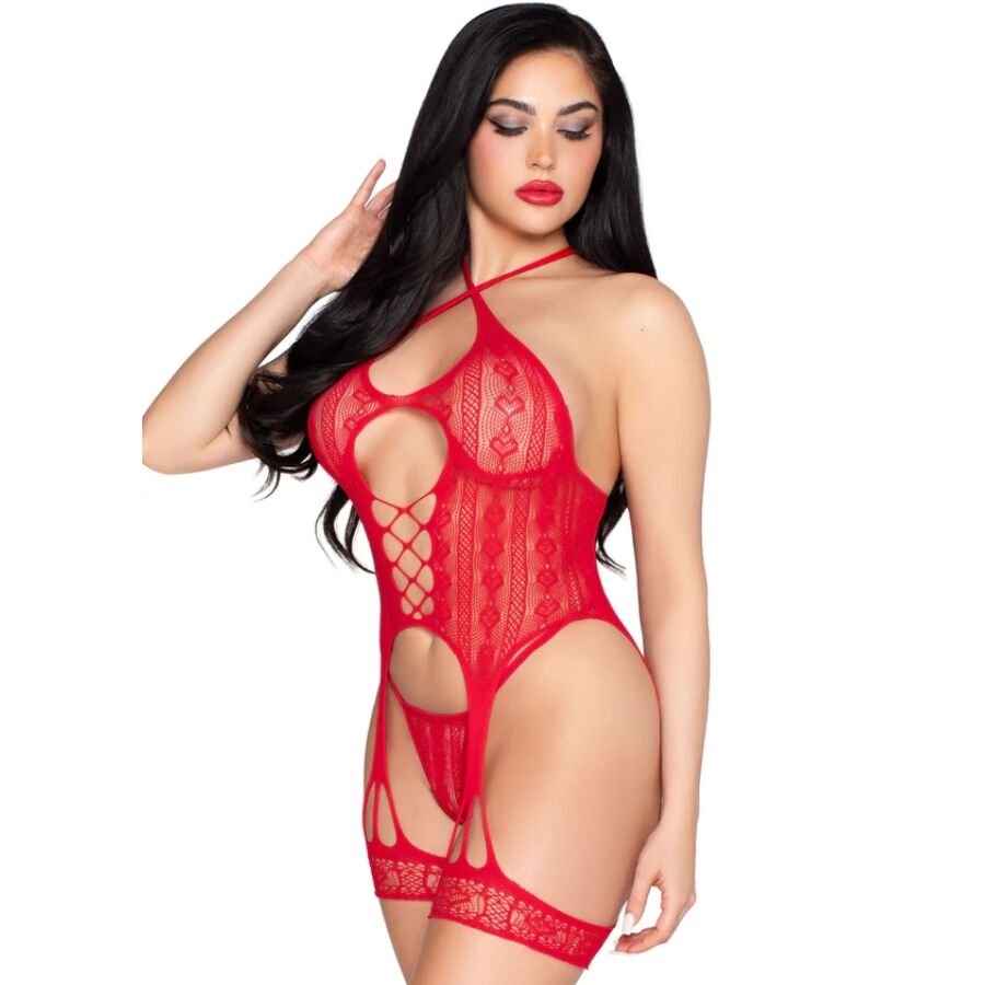 LEG AVENUE - 89338 BODY ABERTO DE RENDA COM CINTA-LIGA + TANGA VERMELHA - TAMANHO ÚNICO - Image 2