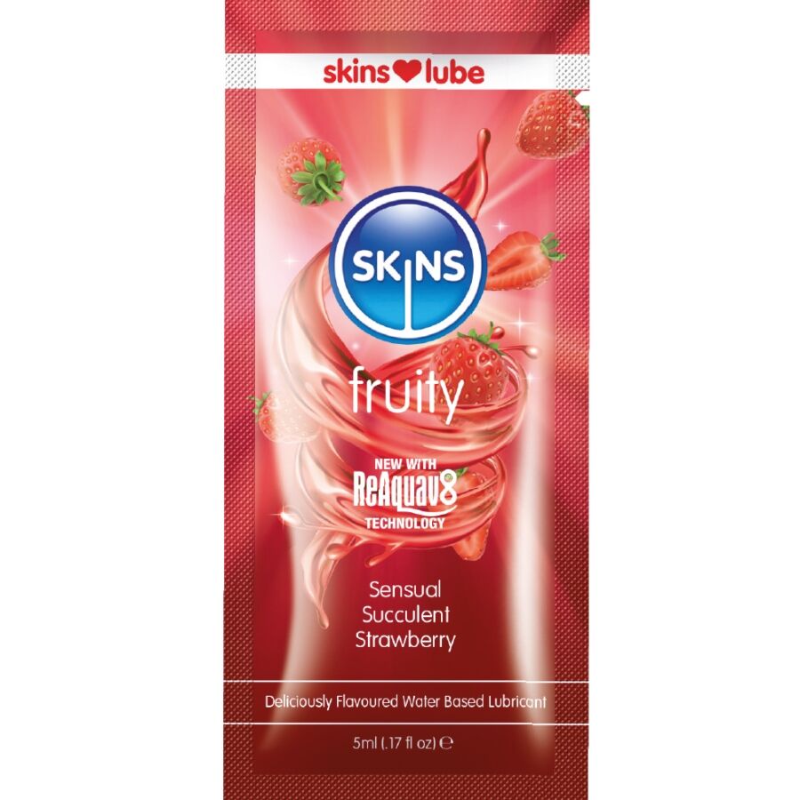 POTENTE - SKINS - LUBRIFICANTE À BASE DE ÁGUA COM SABOR FRUTADO DE MORANGO - DOSE ÚNICA DE 5 ML
