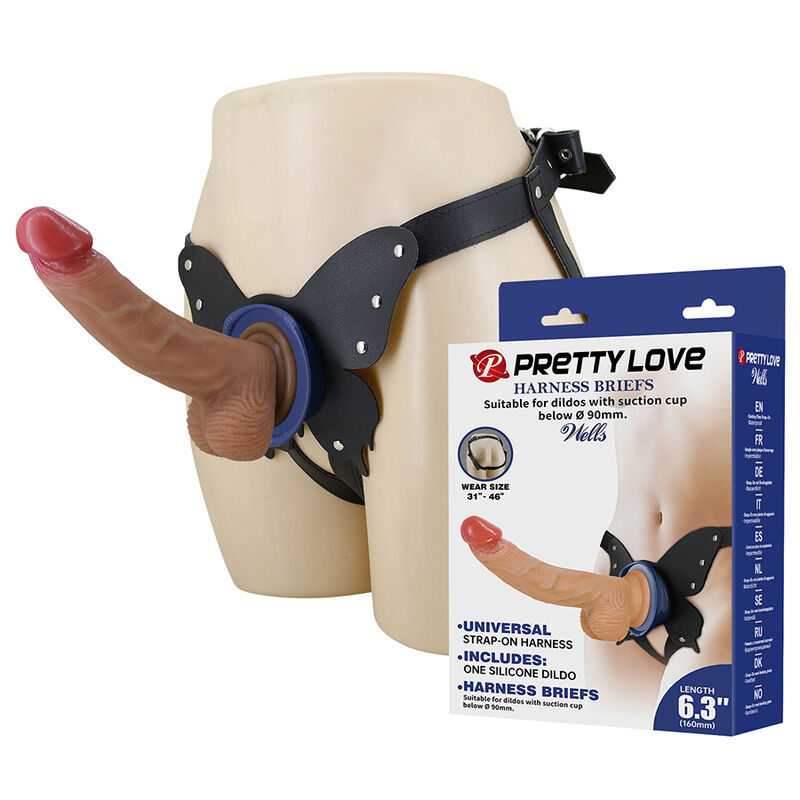 POTENTE - PRETTY LOVE - ARNÊS YETI COM DILDO DE VENTOSA EM FORMATO DE CARNE