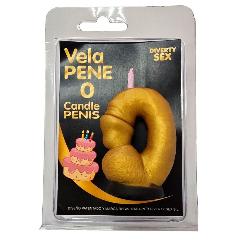 POTENTE - DIABLO PICANTE - VELA EM FORMATO DE PÊNIS COM O NÚMERO 0 NA COR DOURADA