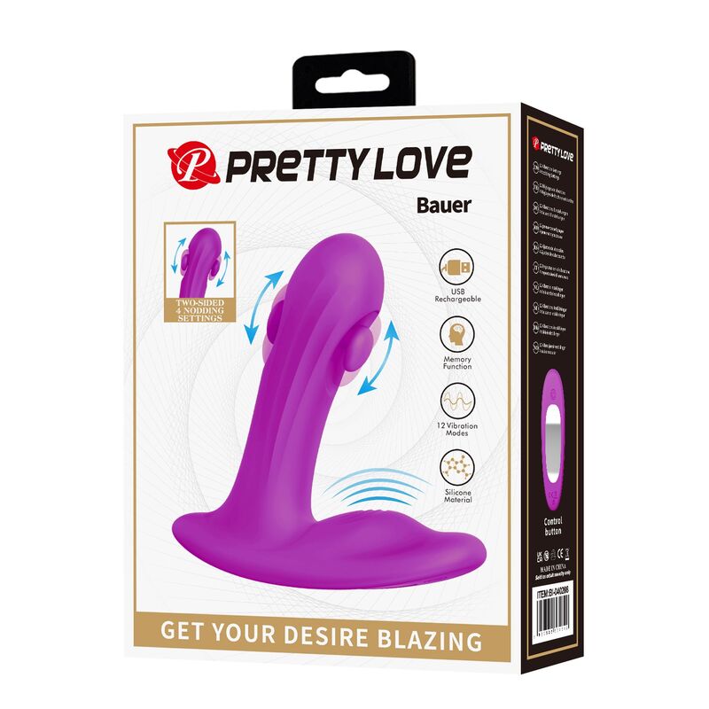 PRETTY LOVE - MASSAGEADOR DE PRÓSTATA RECARREGÁVEL BAUER COM 12 MODOS - ROXO - Image 2