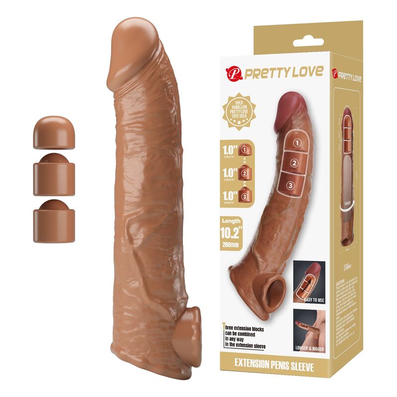 POTENTE - PRETTY LOVE - MANGA EXTENSORA DE PÊNIS AJUSTÁVEL 26 CM Ø 4 CM MARROM