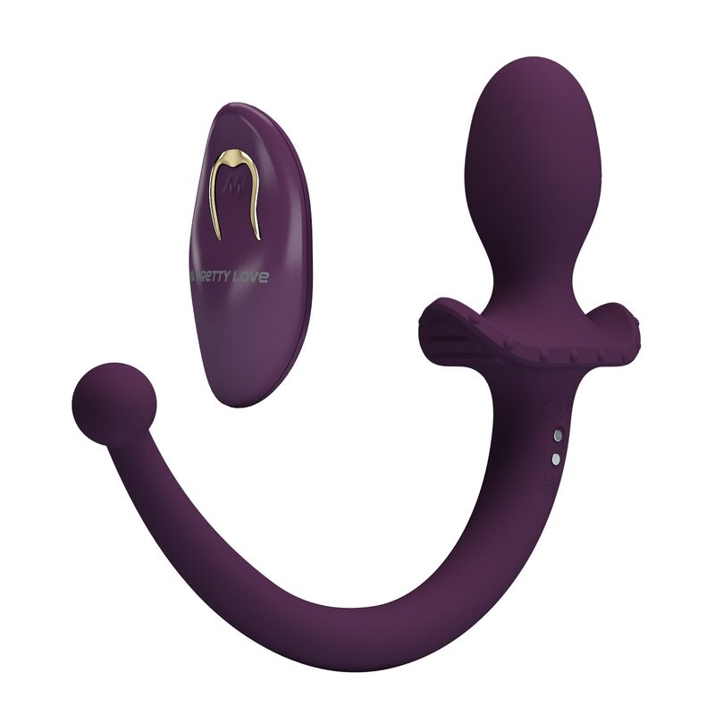 POTENTE - PRETTY LOVE - LIOEA PLUG ANAL VIBRATÓRIO COM RABO 12 FUNÇÕES ROXO COM CONTROLE REMOTO