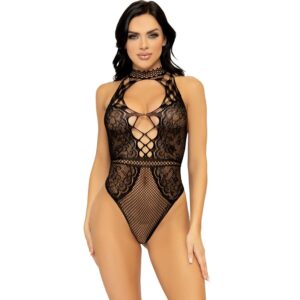 POTENTE - LEG AVENUE - BODY HALTER DE REDE E RENDA COM DECOTE DE FECHADURA TAMANHO ÚNICO