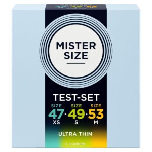 POTENTE - MISTER SIZE - PACOTE DE AMOSTRA DE PRESERVATIVO TAMANHO 47-49-53 MM (3 UNIDADES)