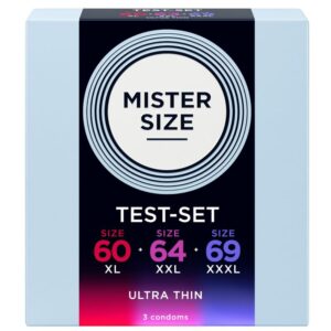 POTENTE - MISTER SIZE - PACOTE DE AMOSTRA DE PRESERVATIVOS TAMANHO 60-64-69 MM (3 UNIDADES)